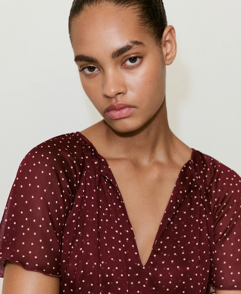 Mango Women's Bow Polka-Dot Blouse
