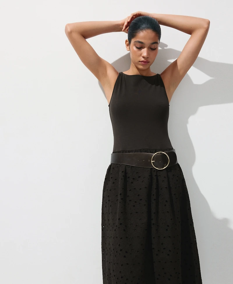 Mango Women's Lace Accents Embroidered Combined Dress