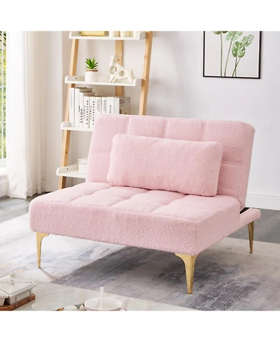 Rainsken Convertible Sofa Bed Futon With Gold Metal Legs Teddy Fabric