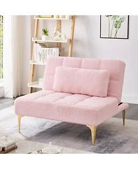 Rainsken Convertible Sofa Bed Futon With Gold Metal Legs Teddy Fabric