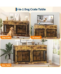 homfan Spacious Dual Dog Crate Furniture for 2 Medium/Large Dogs, Heavy Duty Wooden Indoor Kennel with 3 Drawers, End Table and Tv Stand.