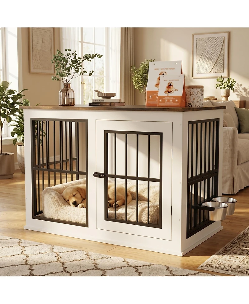 homfan Heavy Duty Wooden Dog Crate, 39.7" Kennel, Liftable Top, Decorative Cage House, End Table and Tv Stand for Large, Medium.