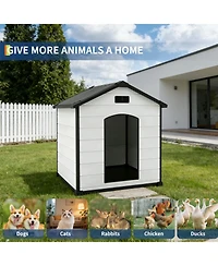 homfan Heavy Duty Waterproof Dog House, Plastic Kennel with Raised Floor, Hidden Vents, Easy Assembly