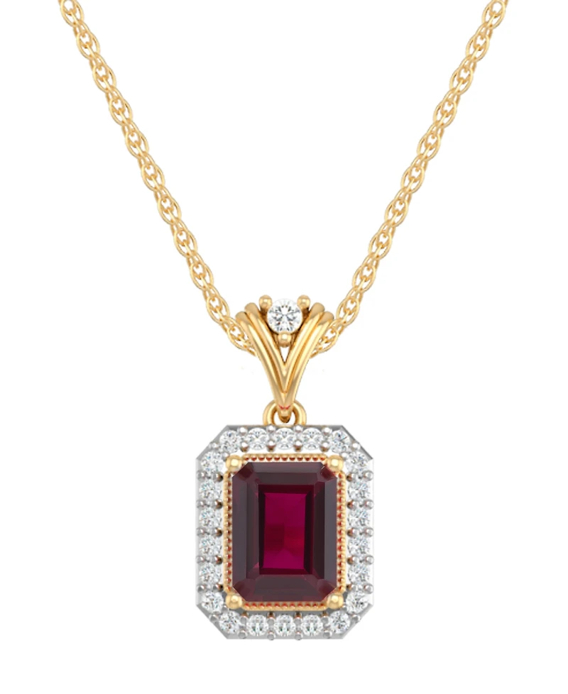 Macy's Lab-Grown Ruby (2 ct. t.w.) & Lab-Grown White Sapphire (1/3 ct. t.w.) Pendant Necklace in 14k Yellow Gold-Plated Sterling Silver