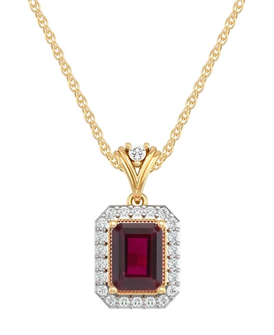 Macy's Lab-Grown Ruby (2 ct. t.w.) & Lab-Grown White Sapphire (1/3 ct. t.w.) Pendant Necklace in 14k Yellow Gold-Plated Sterling Silver