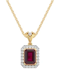 Macy's Lab-Grown Ruby (2 ct. t.w.) & Lab-Grown White Sapphire (1/3 ct. t.w.) Pendant Necklace in 14k Yellow Gold-Plated Sterling Silver