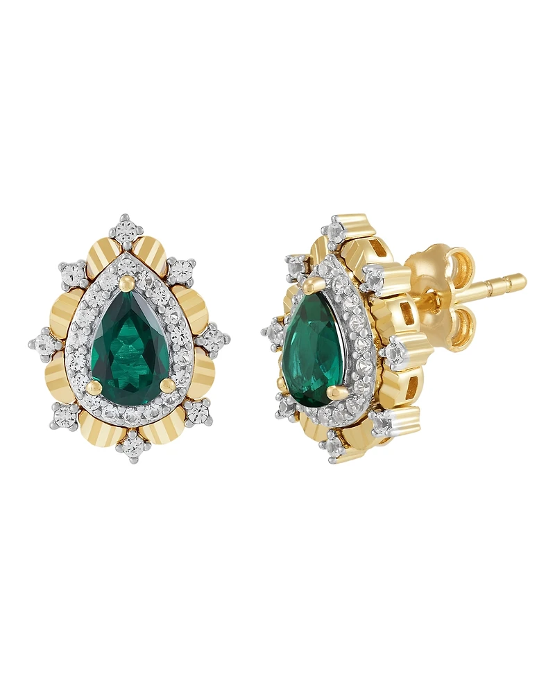 Macy's Lab-Grown Emerald (5/8 ct. t.w.) & Sapphire (1/3 Earrings 14k Gold-Plated Sterling Silver (Also Available Ruby)