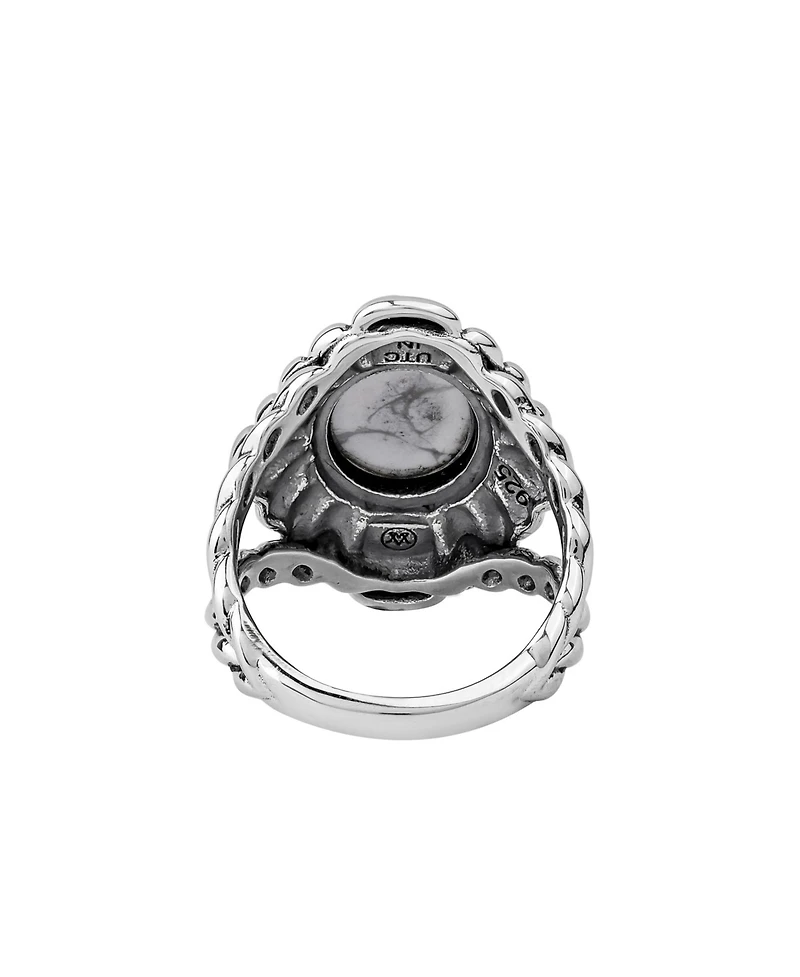 American West Jewelry Sterling Silver White Howlite Oval-Cut Rope Scallop Design Ring