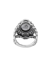 American West Jewelry Sterling Silver White Howlite Oval-Cut Rope Scallop Design Ring