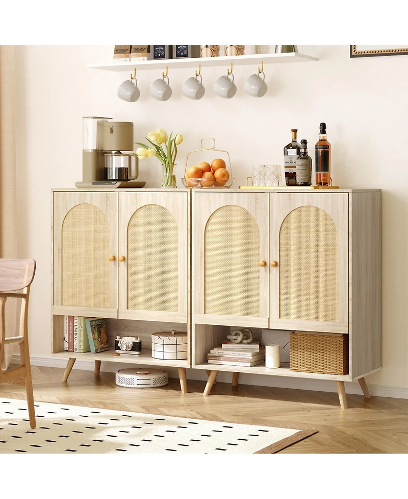 homfan Rattan Shoe Cabinet with Adjustable Shelves, Concealed Entryway Storage, Spacious Top Surface, Sturdy Wood Legs with Floor-Protecting