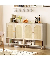 homfan Rattan Shoe Cabinet with Adjustable Shelves, Concealed Entryway Storage, Spacious Top Surface, Sturdy Wood Legs with Floor-Protecting