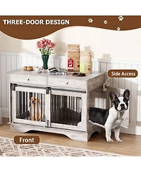 homfan Set of 2 Dog Crate Furniture, 47 Inch Gray Pet Health End Table with Storage Drawers and Removable Divider for Small Medium Large Dogs