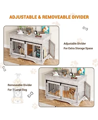 homfan Dog Crate Furniture, Dog Kennel with Storage Drawers and Sliding Barn Door, with Detachable Divider, Dog Cage End Table for 2 Medium Dogs