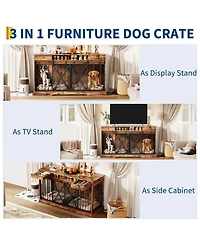 homfan Homfan Double Dog Crate Furniture with Divider, Sliding Doors, Drawers & Shelves for Large & Medium Dogs