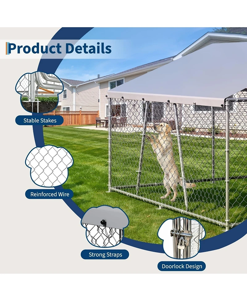 homfan Spacious Heavy Duty Dog Kennel, Secure Metal Pet Crate with Lockable Door, Weather Protection Roof, for Large Dogs