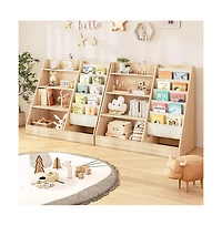 Gouun 4-Tier Kids Bookshelf and Toy Storage Organizer with Sling Pockets