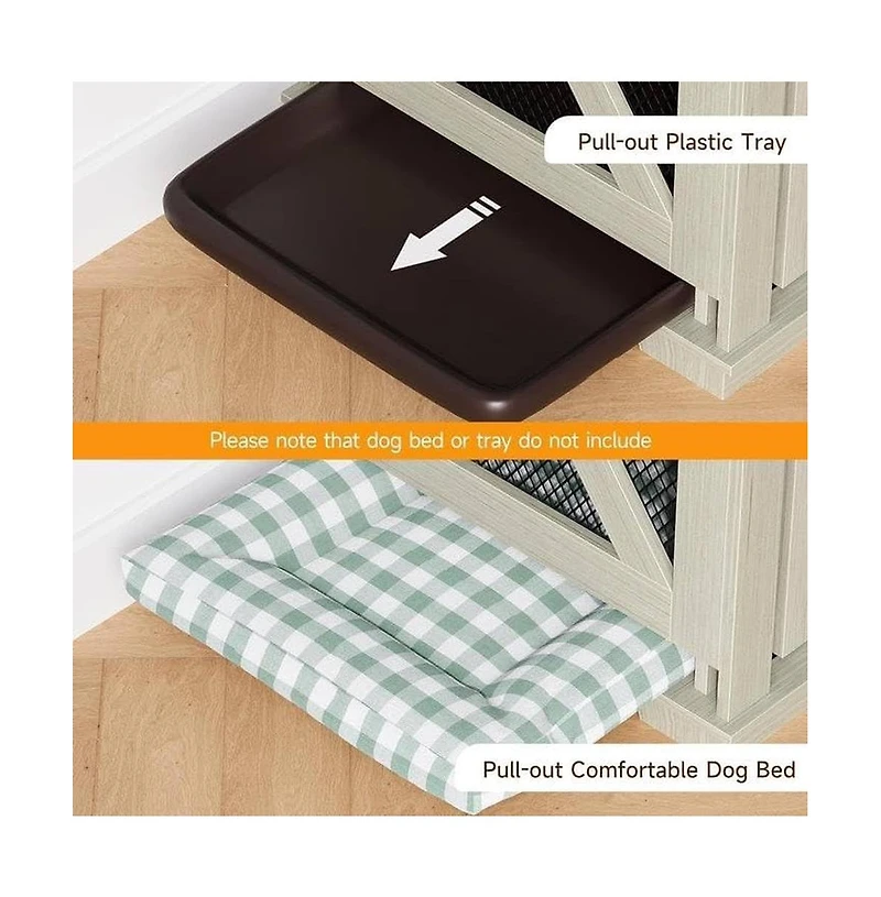 homfan Double Dog Crate Coffee Table Wooden Pet Kennel with 3 Storage Drawers and Sliding Barn Door for Large Dogs