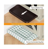homfan Double Dog Crate Coffee Table Wooden Pet Kennel with 3 Storage Drawers and Sliding Barn Door for Large Dogs