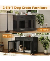homfan Dog Crate Furniture Wooden Heavy Duty Indoor Kennel, Storage Drawers