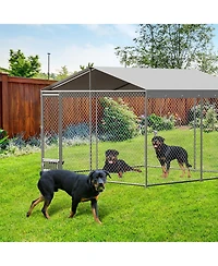 homfan Outdoor Dog Kenne Foot Heavy Duty Dog House with Uv Resistant Waterproof Roof and Anti Rust Welded Wire for Medium and Large Dogs