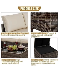 homfan 4-Piece All-Weather Pe Rattan Sectional Furniture Set with Loveseat Sofa, Coffee Table Storage-Ideal for Backyard, Poolside