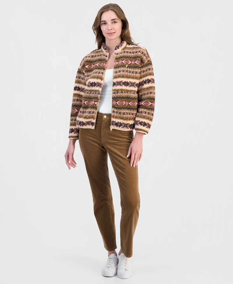 Nautica Women's Full-Zip Fair Isle Sherpa Fleece Jacket