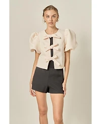 English Factory Women's Bow Detailed Puff Sleeve Top