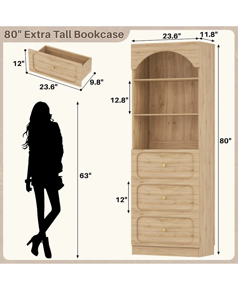 Aheaplus 2Piece Wooden Pantry Storage Cabinets with 3-Tier Open Shelves