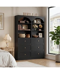 Aheaplus 2Piece Wooden Pantry Storage Cabinets with 3-Tier Open Shelves