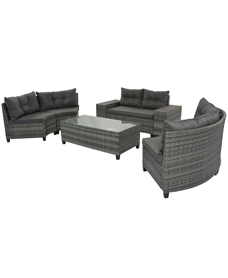 Asagikoiai 8-Piece Outdoor Wicker Half-Moon Patio Sectional Sofa Set with Coffee and Side Tables-Asagikoiai
