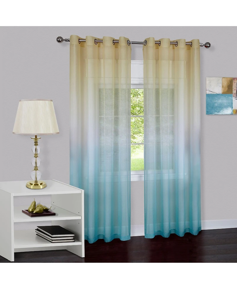 Kate Aurora 2 Piece Ombre Summery Sheer Grommet Top Curtain Panels