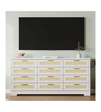 gaomon Modern Rattan Wood Dresser with 12 Drawers for Bedroom Storage
