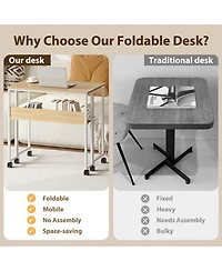 homfan 31.5" Folding Rolling Desk with Storage Shelf, Small Space Computer Table with Wheels, Foldable Workstation for Home Office and Study