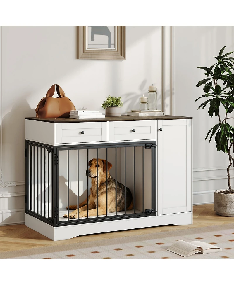 homfan Heavy Duty 47" Dog Crate Furniture with Double Doors - 2 Drawers and Cabinet - Decorative Indoor Dog House End Table for Small, Medium.