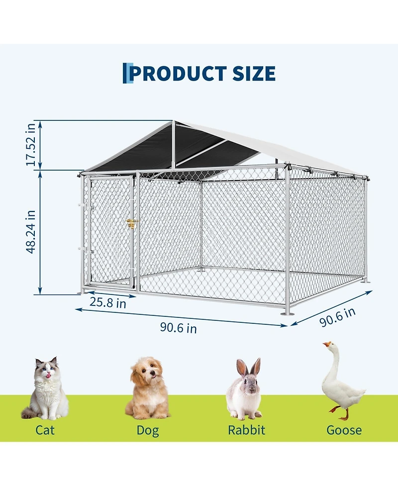 homfan Large Outdoor Kennel with Roof, Heavy Duty Steel Fence for Yard, Farm and Camping