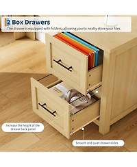 gaomon 63" L-Shaped Executive Desk with 4 File Drawers and Power Outlet – Large Corner Computer Desk with Monitor Stand, Home Office Desk, Wood Tone