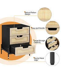 gaomon Set of 2 Rattan Nightstands with 3 Natural Rattan Drawers