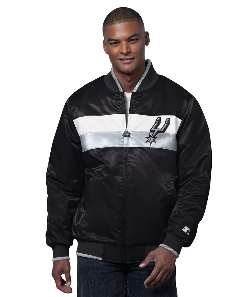 Starter Men's Black/Silver San Antonio Spurs The Ambassador Satin Varsity Jacket