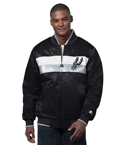 Starter Men's Black/Silver San Antonio Spurs The Ambassador Satin Varsity Jacket