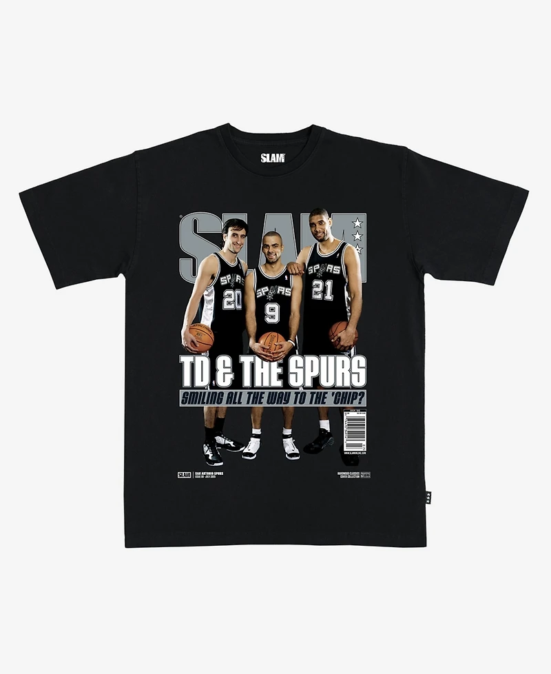 Slam Men's and Women's Tim Duncan, Manu Ginobili Tony Parker Black San Antonio Spurs Hardwood Classics Cover T-Shirt
