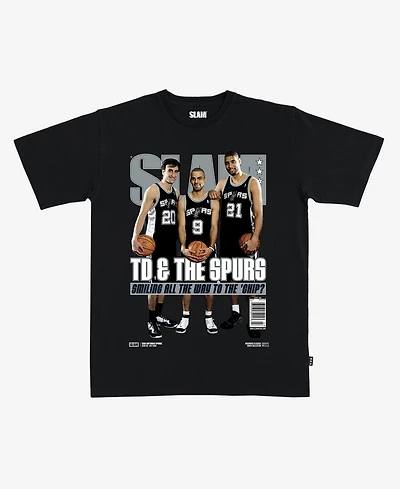 Slam Men's and Women's Tim Duncan, Manu Ginobili Tony Parker Black San Antonio Spurs Hardwood Classics Cover T-Shirt