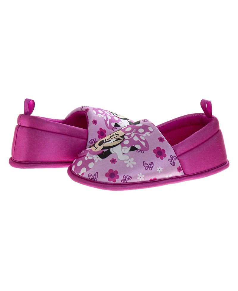 Disney Toddler Minnie Mouse Slippers Soft Plush Cozy Warm Comfort Fit NonSkid Sole Indoor Wear (Toddler / Kid)