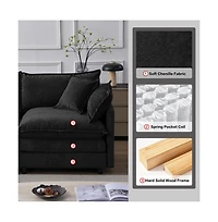 Rainsken 3 Seater L-Shaped Modular Sofa With Footstool, Upholstered Soft Chenille Fabric Sofa