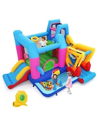 Gymax Inflatable Bounce House With Slides Jumping Area Ball Pit Climbing Wall 780W Blower
