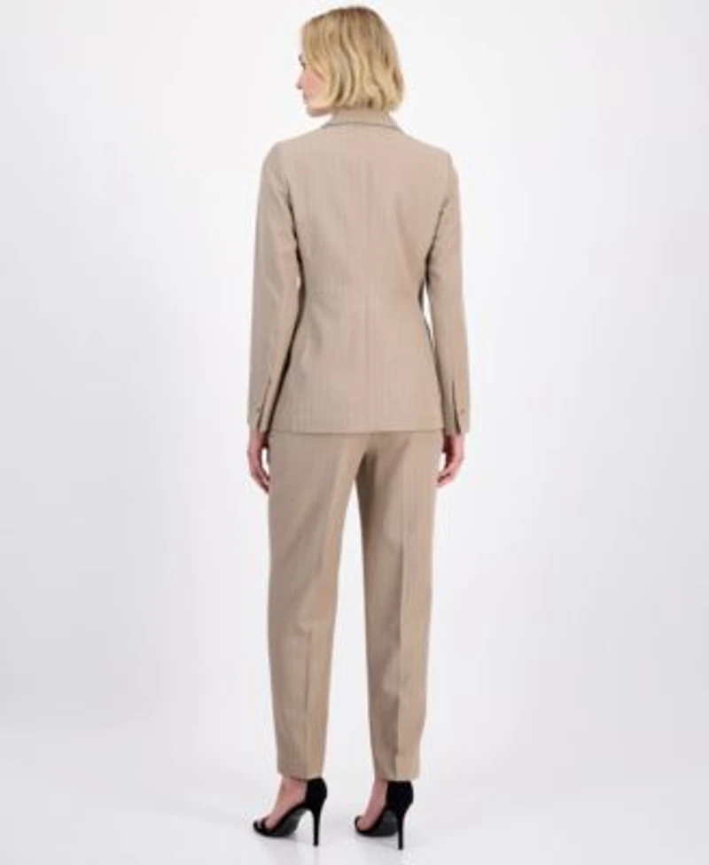 Anne Klein Womens Pinstriped Two Button Blazer Straight Leg Ankle Pants