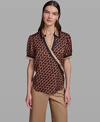 Karl Lagerfeld Paris Women's Geometric Print Satin Button-Front Blouse
