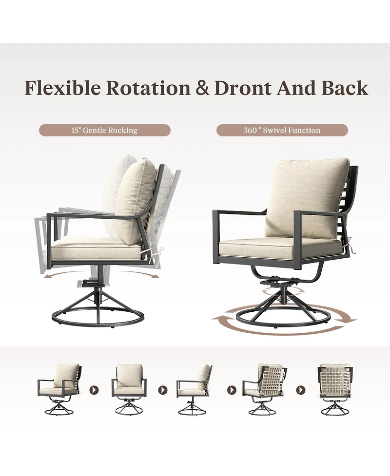 Pocassy Patio Swivel Chairs Set of 2, Outdoor Dining Chairs High Back with Olefin Cushion, Metal Rocking Frame for Backyard Lawn Garden