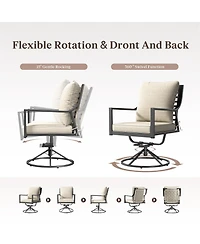 Pocassy Patio Swivel Chairs Set of 2, Outdoor Dining Chairs High Back with Olefin Cushion, Metal Rocking Frame for Backyard Lawn Garden