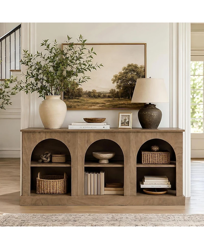 Tribesigns Arched Entryway Table: Low profile console table for hallway. Farmhouse accent stand with open shelves for living room, entrance
