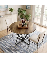Tribesigns Round Dining Table: 31.5" for 2-4. Farmhouse kitchen table with metal base for dining room, living room, small spaces. Easy assembly.